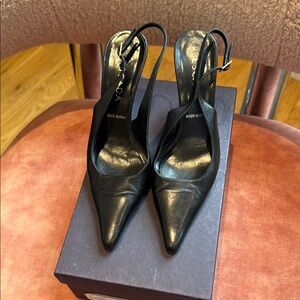 Escada Vintage Women's Black Pointed Slingback Kitten Heels